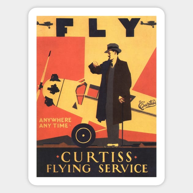 FLY CURTISS FLYING SERVICE Art Deco Advertisement Vintage Airline Sticker by vintageposters